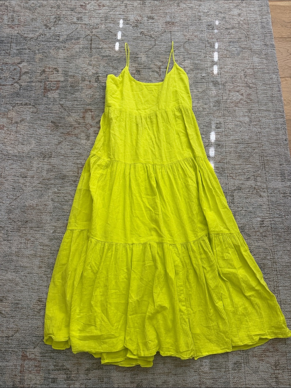 J. Crew Neon Yellow Tiered Spaghetti-Strap Maxi Dress